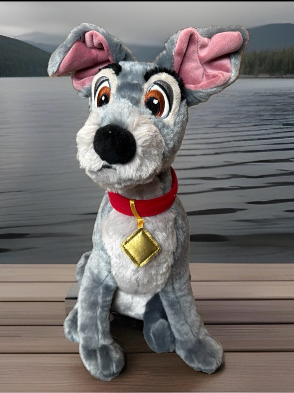 Disney Authentic Lady and the Tramp 16” Dog Plush Embroidered Eyes EUC